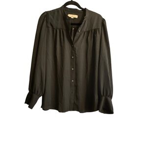 Loft Black Button-Front Long Sleeve Sheer Blouse